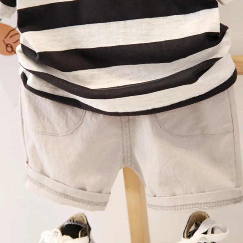 Striped Short Sleeved T Shirt + Shorts Clothing Set