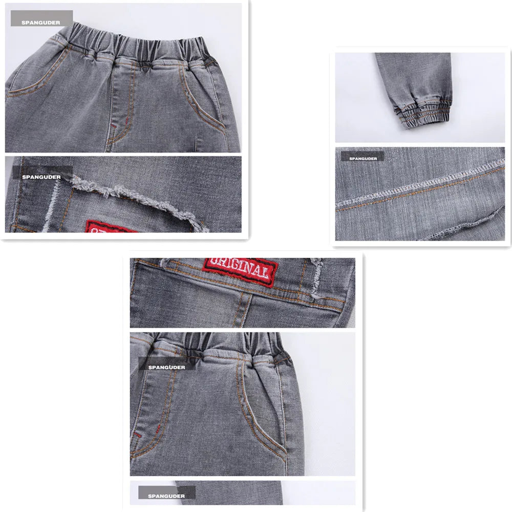 Casual Solid Elastic Waist Boys Jeans