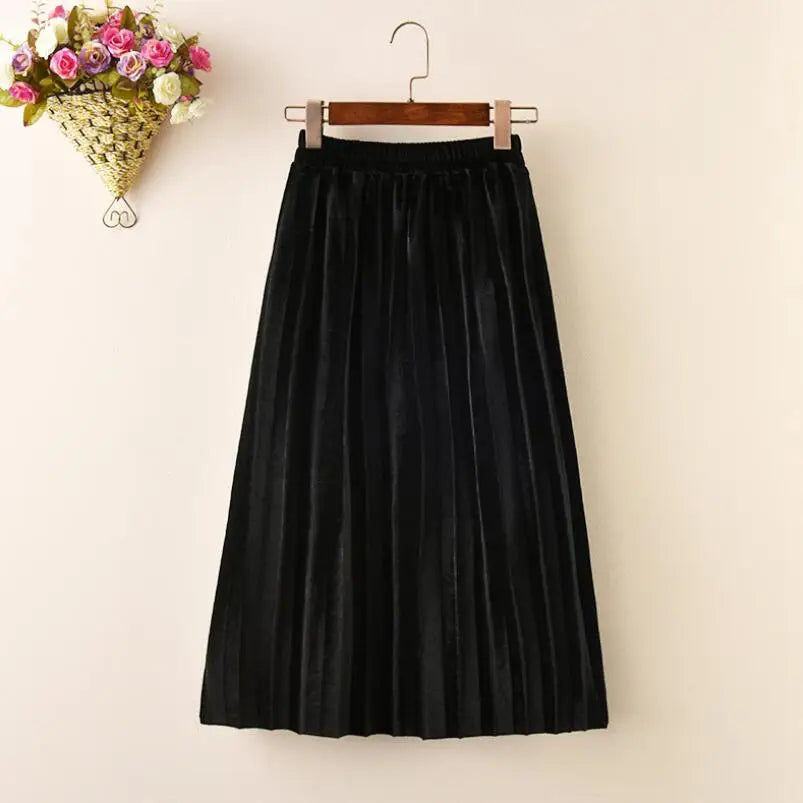 Velvet Long Pleated Skirt