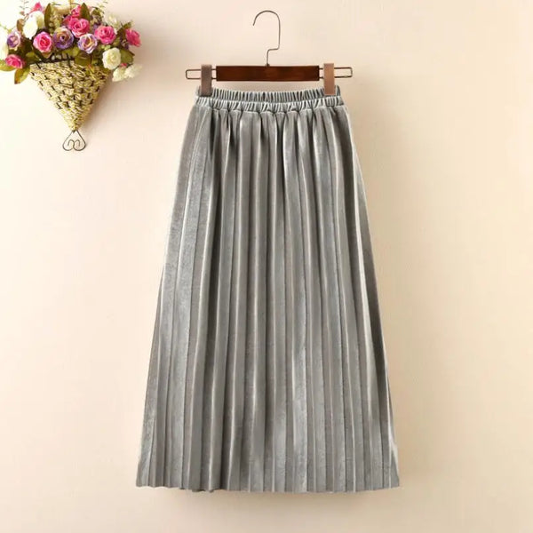 Velvet Long Pleated Skirt