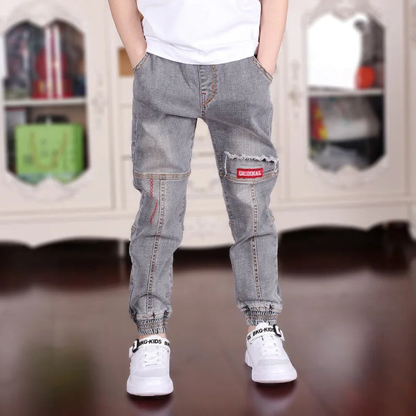 Casual Solid Elastic Waist Boys Jeans