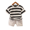 Striped Short Sleeved T Shirt + Shorts Clothing Set