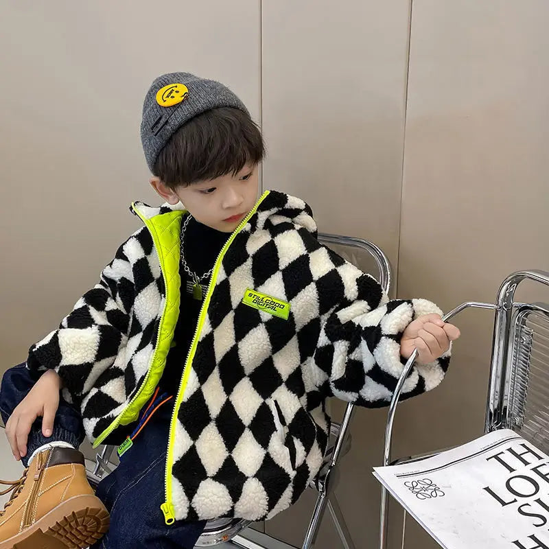 Checkered Print Boys Jacket